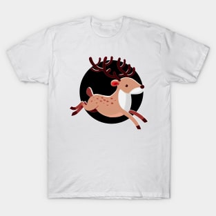 Light Reindeer Jumping - Black Background T-Shirt